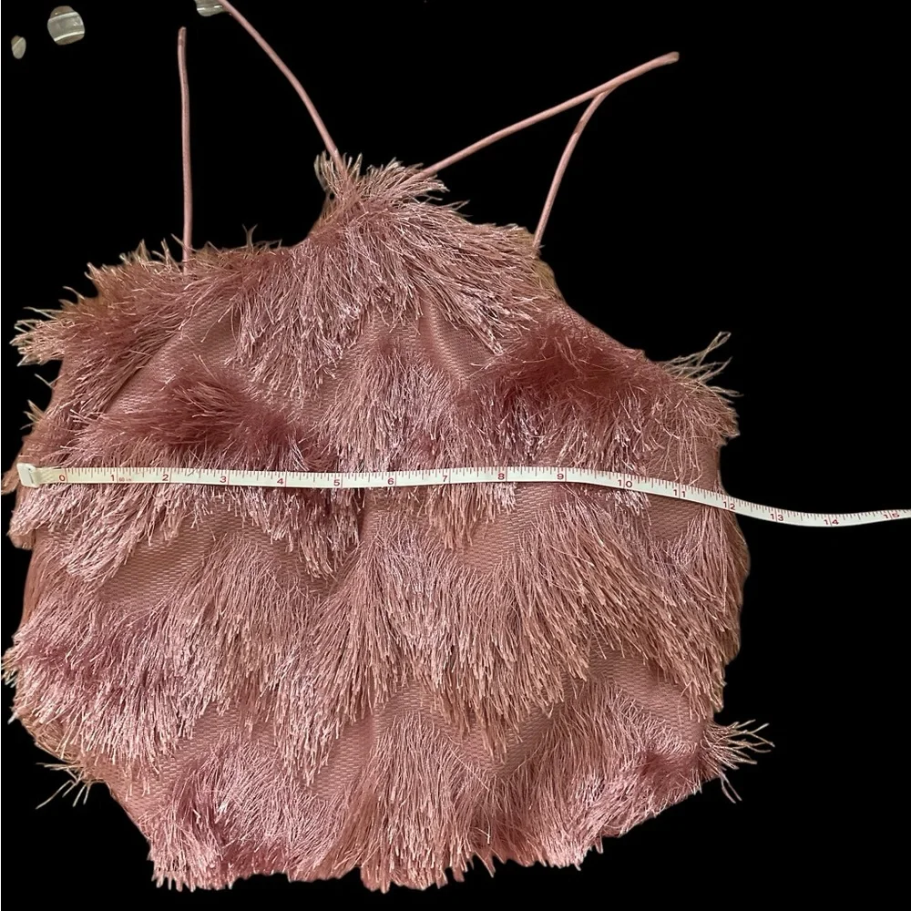 Anthropologie Hutch pink open side feathered jumpsuit, NWT 8 romper wide leg